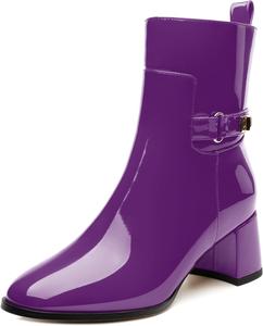 Женские ботильоны SKYSTERRY с круглыми носками, массивным каблуком и высоким блок-каблуком, модные ботинки из лакированной кожи для вечеринок, свадеб, шопинга, работы и короткие платья, Purple