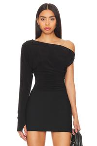 Топ с одним рукавом и драпировкой сбоку Norma Kamali, черный