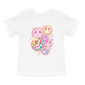 Красочная клетчатая футболка с короткими рукавами и рисунком смайлика для малышей The Juniper Shop, белый