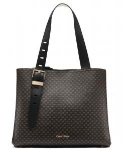 Сумка-тоут Lowen Signature с тремя отделениями и регулируемым размером Calvin Klein, Brown Khk/blk