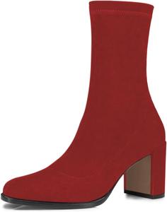 Женские стильные ботильоны FOWT с круглым носком, боковой молнией, средней массивной стойкой, модные зимние повседневные ботинки, размер 4-16 US, Dark Red