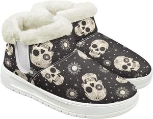 Женские зимние ботинки до щиколотки с искусственным мехом, зимние ботинки для женщин, модные зимние наряды Fuojuvelie, Halloween Skull