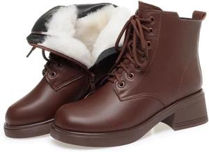 Женские зимние ботильоны из натуральной кожи с противоскользящей подошвой для мотоцикла Generic, Brown Wool