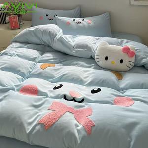 AVIVI Комплект постельного белья 1,5 м, 4 предмета, пододеяльник 150x200 см, цвет синий, хлопок, вышивка