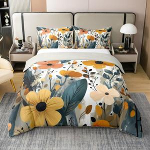 Erosebridal Богемский цветочный комплект постельного белья из 100% хлопка с абстрактным акварельным принтом в винтажном стиле, White Brown Green Yellow