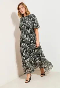 Платье-Макси прямого кроя с пышными рукавами и ярусным подолом Friends Like These, Black/White Geo