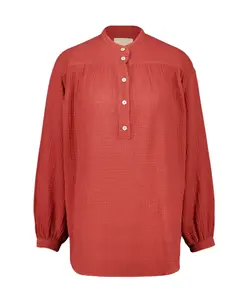 Хлопковая блузка с длинными рукавами 120% Lino, коричневый