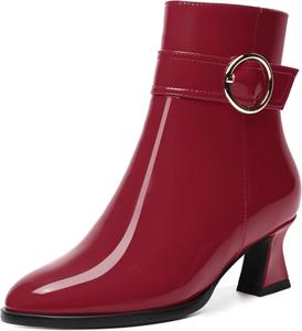 Женские ботильоны MODENCOCO с ремешком на щиколотке, застежкой-молнией, закругленным носком, пряжкой, модным массивным низким каблуком 2 дюйма, Burgundy