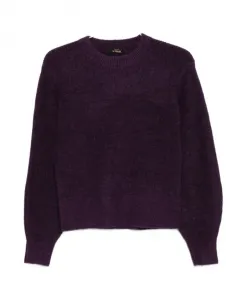 Фиолетовый вязаный свитер с рукавами-баллонами и текстурированной отделкой Twinset, фиолетовый