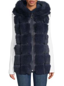 Жилет с капюшоном из искусственного меха BELLE FARE, цвет Denim Blue