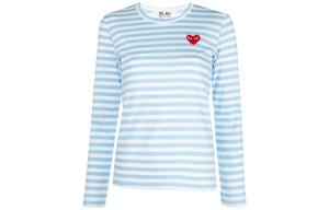 CDG Play Футболка женская, светло-голубая, белая, Crew Neck, Moderate Straight Fit
