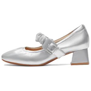 BASTO Женские туфли на массивном каблуке 4 см серебристые, цвет Silver