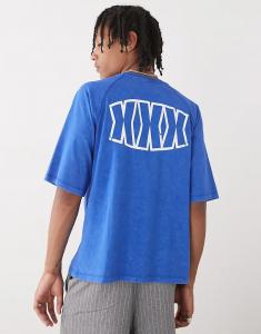 Футболка COLLUSION с принтом реглан синего цвета