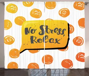 Штора ABAKUHAUS Rustic Quote, Speech Bubble, No Stress Relax, для спальни, со сборками, петлями и крючками, 280 x 225 см, цвет: земляной, угольно-серый и оранжевый Abakuhaus