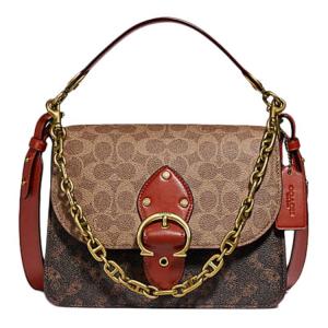 Кроссбоди Coach из кожи теленка и текстурированного полотна, маленькая квадратная сумка через плечо, женская, коричневая