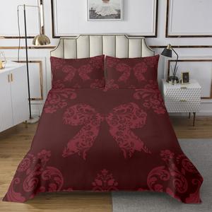 Erosebridal Комплект постельного белья Antique Red Damask Jacquard Damask Princess с винтажным бохо-цветочным принтом и ленточными бантами, Antique Red