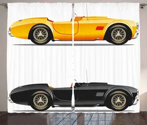 Винтажная штора ABAKUHAUS в деревенском стиле, ностальгия по ретро-автомобилям, универсальные ленточные шторы для гостиной с петлями и крючками, 280 x 175 см, земляной желто-черный Abakuhaus