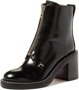 Женские комфортные ботильоны FSJ с низким толстым каблуком, молнией спереди и круглым носком, ручная работа, размеры 4-15 US, Black