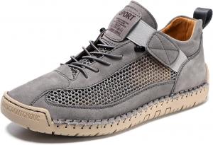 Мужские дышащие летние кроссовки с сеткой для улицы, легкие туристические кроссовки, удобные спортивные кроссовки для ходьбы, быстросохнущие верхние, повседневные спортивные туфли для мужчин Qacksv, серый