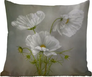 Подушка для улицы - Цветочный - Натюрморт - Мак - Белый - Ботанический - 45x45 см - Устойчива к атмосферным воздействиям - Подушка для отдыха - Фотоподушка - Декоративная подушка MuchoWow