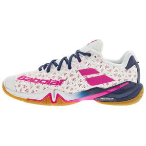 Амортизирующие противоскользящие бадминтонные туфли низкие женские белый розовый красный Babolat, White/Rose Red