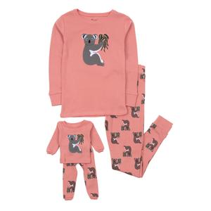 Хлопковая пижама для девочек и подходящая кукла Koala Pink Leveret