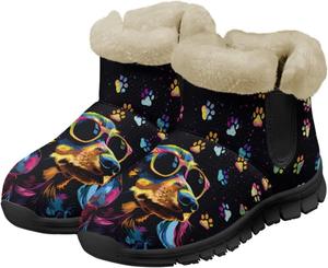 Женские зимние сапоги с принтом собак, милые пушистые ботильоны, теплые противоскользящие снегоступы, размер US 6-12 Pointodoor, Dachshund Dog Paw Prints