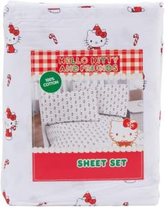 Комплект постельного белья из хлопка с рождественской тематикой Hello Kitty от Jay Franco & Sons, Inc. (белый - леденцы, размер Full)