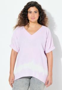 Блуза TEXTURED MUSLIN BATIK STRIPE SHORT SLEEVE V-NECK Ulla Popken, светло-розовый