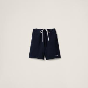 Вышитые шорты из пике MIU MIU, темно-синий