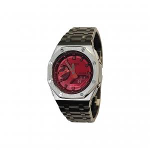 CASIO Часы Retrofit Series Electronic Movement Stainless Steel Strap Watch Men's Watch Red Watch Dial, Red Watch Dial with Silver Strap