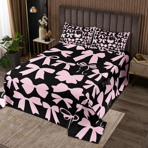 Erosebridal Комплект постельного белья Black Pink Bows в стиле кавай с бантами для детей и взрослых, Pink,black