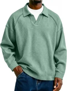 Мужская футболка с V-образным вырезом и длинным рукавом, текстурированная, без пуговиц