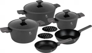 Набор посуды из 10 предметов - Кованый алюминий с антипригарным покрытием TitanPro, подходит для всех типов плит, включая индукционные, минималистичный стиль, коллекция "антрацит" Berlinger Haus