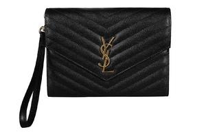 SAINT LAURENT Кожаный клатч женский черный