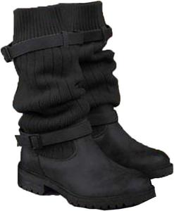 Женские шерстяные сапоги JITUUE на плоской подошве до колена, Black