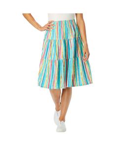 Женская трикотажная многоярусная юбка большого размера с эластичным поясом Woman Within, White multi watercolor stripe