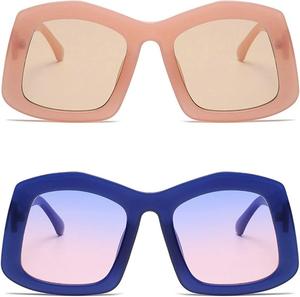 Солнцезащитные очки Melrose Big Square, модные женские, конфетного цвета, ретро, ​​увеличенного размера, трендовые солнцезащитные очки с защитой от УФ-излучения UV400, 2pcs Pink&blue