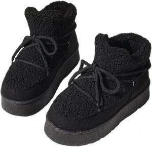 Стильные зимние женские сапоги для снега - теплые, на шнуровке, средние по голени с толстой подошвой для повседневной носки на улице Hhhchpm, Black