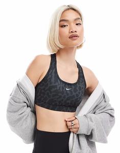 Спортивный бюстгальтер средней поддержки Nike Training Swoosh Leopard Print черного цвета