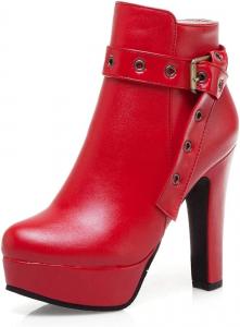 Женские ботильоны VOKLIN на платформе с массивным каблуком, круглым носком и молнией, модные с пряжкой, короткие модельные, Red-Velvet Lined