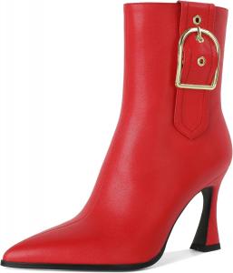 Женские ботильоны на высоком каблуке-стилет с боковой молнией, с острым носком, для работы и официальных мероприятий, стильные модные ботильоны на каблуке 3,5 дюйма Younton, Matte Red
