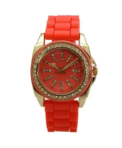 Женские часы с ярко-оранжевым силиконовым ремешком и цифрами из стразов Olivia Pratt, orange