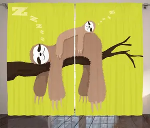 Штора в деревенском стиле Ленивец от ABAKUHAUS, мультяшная спящая мама, присборенная штора для спальни с петлями и крючками, 280 x 175 см, цвет Яблоко-кокосовое Abakuhaus