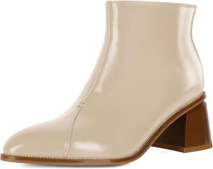 Женские ботильоны Esvowido с застежкой-молнией, толстым каблуком, круглым носком и низким каблуком для работы, свиданий и вечеринок, Beige