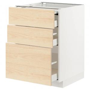 Выдвижная рабочая поверхность/3 ящика METOD/MAXIMERA IKEA, 60x60x80 см, цвет white/askersund light ash effect
