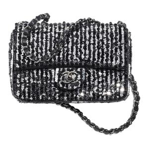 Сумка с пайетками, через плечо, на пояс, женская, черно-серебристая CHANEL
