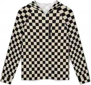 Толстовка с капюшоном для рыбалки Checkered Beige Black Plaid, на молнии