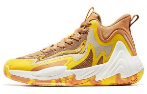 Erke Амортизирующие баскетбольные кроссовки Mid Top с противоскользящими и износостойкими свойствами для мужчин, коричнево-желтые