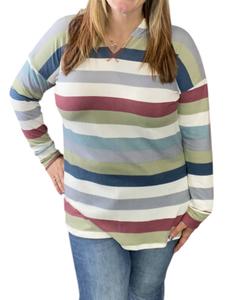 Толстовка с капюшоном в полоску цвета оливы и мульти honeyme